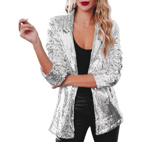 Kedera Women's Sequin Blazer Jacket Button Down Long Sleeve Sparkly Glitter Party Cardigan Coat with Pockets