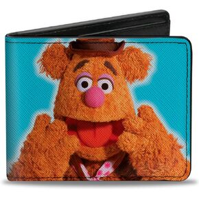 Buckle-Down Disney Wallet, Bifold, The Muppets Fozzie Bear Portrait and Autograph Blue, Vegan Leather