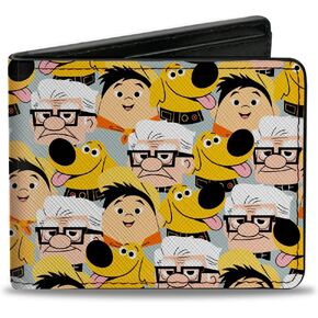 Buckle-Down Men's Disney Wallet, Bifold, Up Character Faces Stacked Gray, Vegan Leather, Up, 4.0" x 3.5"