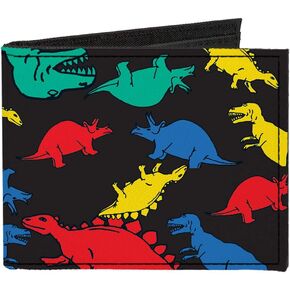 Buckle-Down Men's Standard Canvas Bifold Wallet Dinosaurs, 4.0" x 3.5"