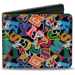 Buckle-Down Wallet Bifold PU Mickey Mouse Poses and Letters Collage Multi Color