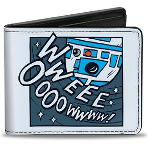 Buckle-Down Men's Wallet, Bifold, Star Wars R2-D2 Screaming Weee Owwww Cartoon Block Grays, Vegan Leather, 4.0" x 3.5"
