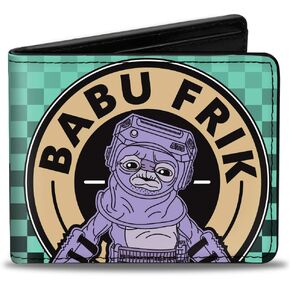 Buckle-Down Men's Wallet, Bifold, Star Wars Babu Frik Droidsmith Aurebesh and Checkers, Vegan Leather, 4.0" x 3.5"