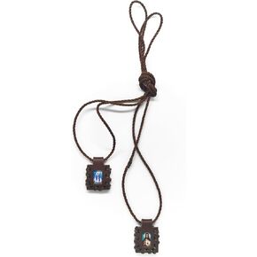 Sacred Catholic Mini Scapular Brown Leather Handmade of Sacred Heart of Jesus, Sacred Virgin of Carmen, Sacred Virgin of Guadalupe and St. Michael Archangel. 1.3cm x 1.5cm by Zaraleas