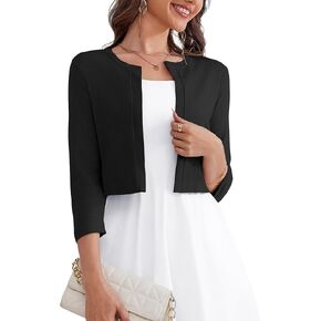 OmicGot Women's 3/4 Sleeve Open Front Knit Cropped Bolero Shrug Cardigan Sweater for Women S-XL