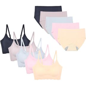 Teen Bras for Girls Seamless Training Bras Adjustable Straps Sports Bras with Padds 5 Pack
