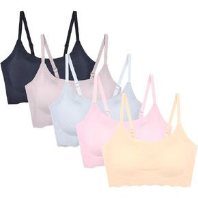 Teen Bras for Girls Seamless Training Bras Adjustable Straps Sports Bras with Padds 5 Pack