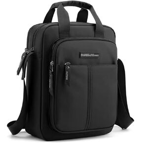 Men's Shoulder Bag Nylon Crossbody Bag Waterproof Casual Black Messenger Bag for Work Travel School, Black