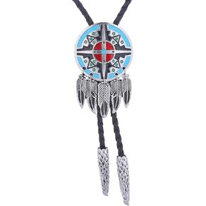 Amadw Bolo Tie Dreamcatcher Indian Feather Western Cowboy Tie Costume Accessories For Men Women Blue+red