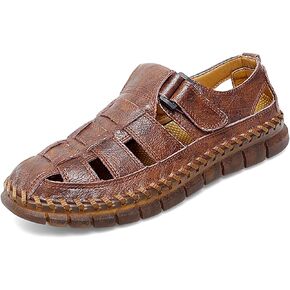 MAIZUN Men's Sandals Closed Toe Outdoor Leather Sandals Hiking Waterproof Athletic Fisherman Sandals Summer Adjustable Beach Water Sandals