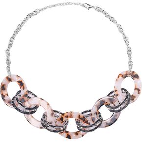 XILAZAB Acrylic Tortoise Link Necklace, Leopard Print Metal Oval Resin Chain Link,Bohemian Acetate Collar Necklace,Chunky Handmade Punk Beige Brown Bib Collar Necklace，Chrismas gifts for womens, Zinc, in Kuwait
