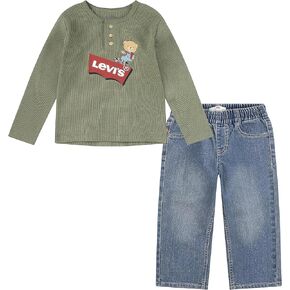 Levi's® Boy's Long Sleeve Thermal Henley and Denim Two-Piece Outfit Set (Little Kids) Olivine 7 Little Kid