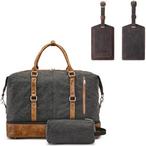 S-ZONE Weekender Bag for Women Men and Leather Luggage Tag for Suitcases
