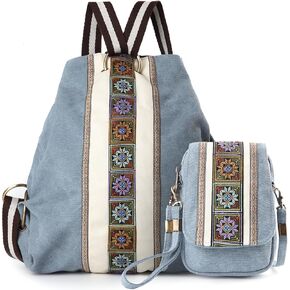 Goodhan Anti-theft Canvas Backpack for Women, and Vintage Canvas Crossbody Bag Cell phone Purse，2PCS