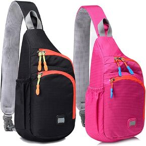 Peicees Pack of 2 Medium Black & Small Pink Sling Backpack Waterproof Unisex Shoulder Bag Chest Crossbody Daypack in Saudi Arabia