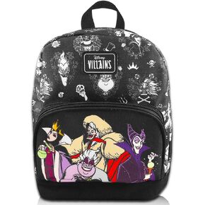 Disney Villains Mini Backpack for Women - 10" Canvas Disney Villains Backpack with Front Pocket Plus Bookmark | Disney Villains Backpack Purse Bundle