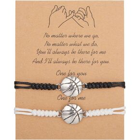 Dainty Adjustable Unisex Soccer Football Rugby Baseball Braided Sports Bracelets With Card Handmade Beaded Ball Charm Bracelets for Women Men Sports Team Party Favors Jewelry Gifts