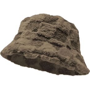 Winter Fluffy Plush Bucket Hat Cozy Faux Fur Wide Brim Adjustable Size for Women