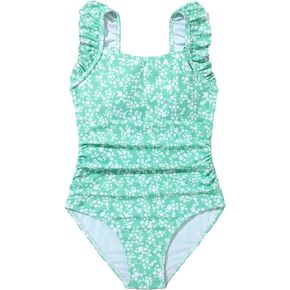 MakeMeChic Girl's Ditsy Floral Printed One Piece Swimsuit Ruffle Ruched Bathing Suits Swimwear