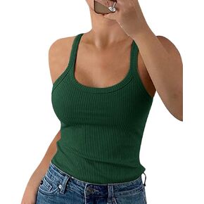 Pepochic Women's Scoop Neck Ribbed Tank Tops Workout Sleeveless Summer Casual Fitted Cami Shirt