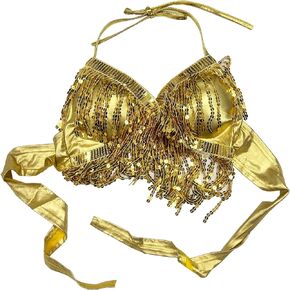 KKmeter Women's Sparkle Sequined Bra Top with Tassel Belly Dance Rave Dancing Costume Halter Crop Tops Party Clubwear