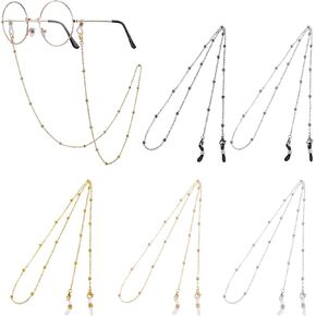 5Pcs Eyeglass Holders Around Neck Eyeglass Chain for Women Stylish Beaded Glasses Lanyard for Girls Kids Men Glasses Neck Strap Vintage Reading Glasses Chain with Eyeglass Loop