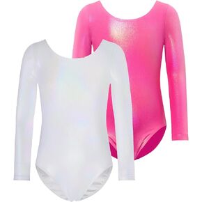 ثياب للفتيات الجمباز 2 حزمة حجم 4t 5t Hotpink طويلة الأكمام ملابس الرقص الرياضية للأطفال قطعة واحدة ملابس الصالة الرياضية تعثر التألق الفضة تراجع الملابس الداخلية الرياضية in Kuwait