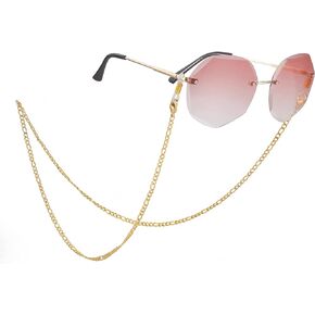 Dreamtimes Figaro Chain for Glasses Lanyard Stainless Steel Beads Box Chain for Glasses Men Gold Plated Women Hanging Neck Sunglasses Chain Straps Lanyard Men (STYLE 1-GOLD)