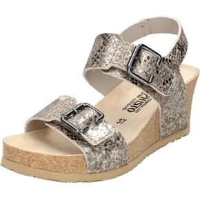 Mephisto Women's Lissandra Wedge Sandal, Platinum Sand Boa, 7