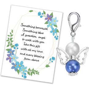 Something Blue for Bride to Be on Wedding Gifts Bridal Angel Bouquet Garter Charm Gift Card for Daughter on Wedding Day, from Mom Dad Grandma Sister Friends