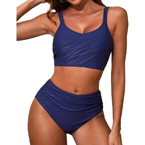 طقم بيكيني نسائي عالي الخصر من Charmo، ملابس سباحة رياضية مكونة من قطعتين، رقبة على شكل حرف V، بدلات استحمام مقاومة للماء in Kuwait