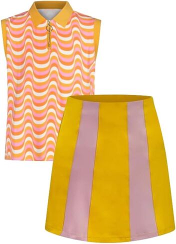 Bundle Hazy Shade of Winter Sleeveless Polo Hypnotic Gold + Hazy Shade of Winter Skirt with Pockets and Shorts Mustard- Junior Girls Golf Outfit for Teens and Tweens 12 Years Old in Kuwait