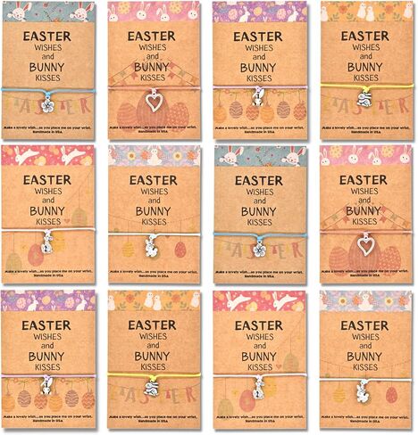 هدايا عيد الفصح من VTYEPOU للفتيات - مجموعة أساور عيد الفصح مكونة من 12 قطعة وأساور أمنيات قابلة للتعديل لطيفة مع بطاقة هدايا وحشو سلة عيد الفصح وهدايا الحفلات in Kuwait