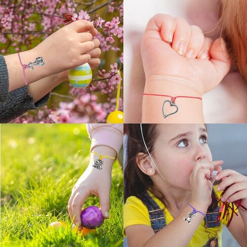 هدايا عيد الفصح من VTYEPOU للفتيات - مجموعة أساور عيد الفصح مكونة من 12 قطعة وأساور أمنيات قابلة للتعديل لطيفة مع بطاقة هدايا وحشو سلة عيد الفصح وهدايا الحفلات in Kuwait