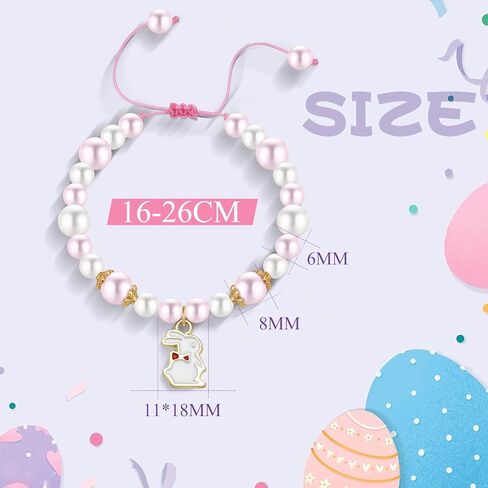 Easter Gifts for Women Girls - Easter Cute Bunny Charms Pendant Bracelets, Adjustable Pearl Bead Rabbit Bracelet, Happy Easter Jewelry Gift for Daughter Teens in Kuwait