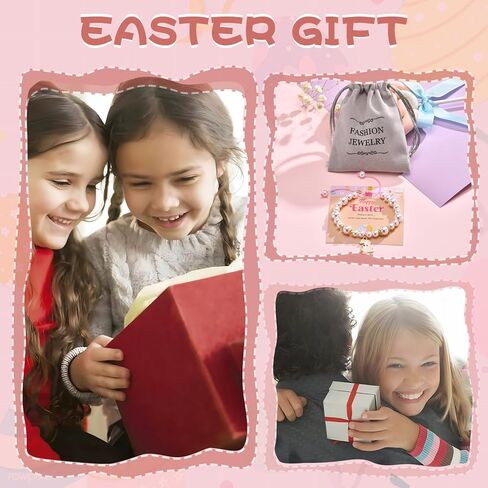 Easter Gifts for Women Girls - Easter Cute Bunny Charms Pendant Bracelets, Adjustable Pearl Bead Rabbit Bracelet, Happy Easter Jewelry Gift for Daughter Teens in Kuwait