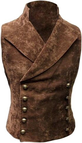 Men's Faux Suede Double Breasted Vest Slim Fit Gothic Steampunk Waistcoat Gentleman Tuxedo Prom Party Formal Suit in Kuwait