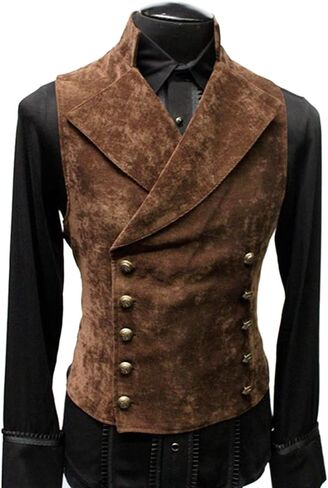 Men's Faux Suede Double Breasted Vest Slim Fit Gothic Steampunk Waistcoat Gentleman Tuxedo Prom Party Formal Suit in Kuwait