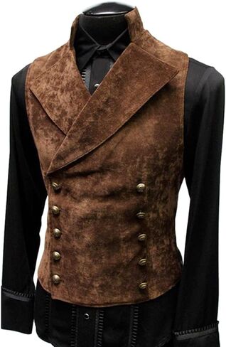 Men's Faux Suede Double Breasted Vest Slim Fit Gothic Steampunk Waistcoat Gentleman Tuxedo Prom Party Formal Suit in Kuwait