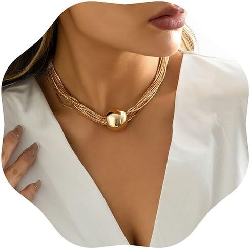asftdcat Exaggerated Large Cylinder Pendant Collar Bone Hip-Hop Trend Metal Multi-Layer Chain Necklace for Girl and Women in Saudi Arabia
