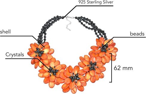 AeraVida Bold Orange Shell Lotus Blossom Bouquet with Crystals & Beads Statement Necklace | Classic Handmade Jewelry for Women | Handmade Mother of Pearl (Dyed) Necklace | Pearl Accessories in Saudi Arabia