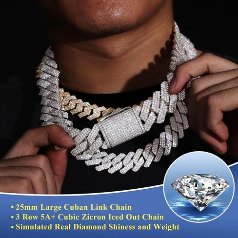 25MM Big Cuban Link Chain for Men Thick Iced Out Chain 18K Gold Plated 5A+ Zicron Cuban Necklace Gold/Silver Iced Out Diamond Miami Cuban Necklace Bling Luxury Jewelry in Kuwait