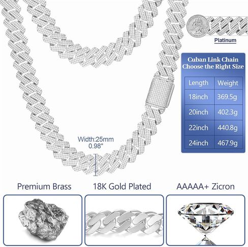 25MM Big Cuban Link Chain for Men Thick Iced Out Chain 18K Gold Plated 5A+ Zicron Cuban Necklace Gold/Silver Iced Out Diamond Miami Cuban Necklace Bling Luxury Jewelry in Kuwait