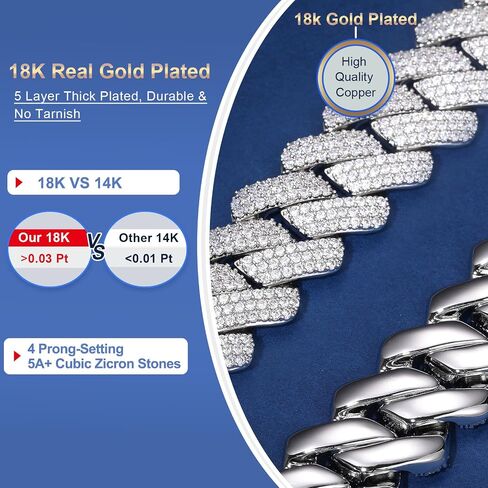 25MM Big Cuban Link Chain for Men Thick Iced Out Chain 18K Gold Plated 5A+ Zicron Cuban Necklace Gold/Silver Iced Out Diamond Miami Cuban Necklace Bling Luxury Jewelry in Kuwait