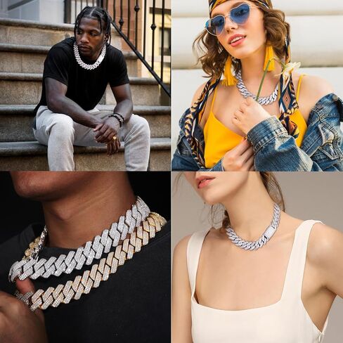 25MM Big Cuban Link Chain for Men Thick Iced Out Chain 18K Gold Plated 5A+ Zicron Cuban Necklace Gold/Silver Iced Out Diamond Miami Cuban Necklace Bling Luxury Jewelry in Kuwait