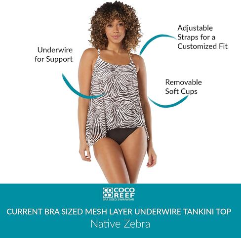 Coco Reef Current Bra Sized Mesh Layer Underwire Tankini Top — Women's Swim Suit Top in Saudi Arabia