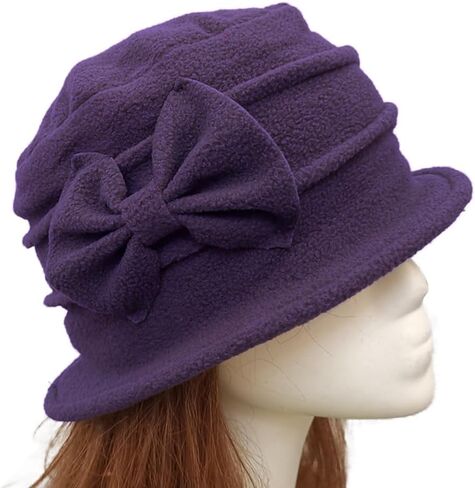 Womens Bell Beret Hat French Vintage Floral Fleece Cloche hat Classic Winter 1920s Bucket Hat in Saudi Arabia