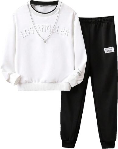 SHENHE Boy's 2 Piece Outfits Letter Crewneck Drop Shoulder Long Sleeve Sweatshirt and Tapered Sweatpants in Saudi Arabia