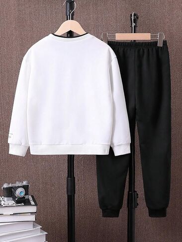 SHENHE Boy's 2 Piece Outfits Letter Crewneck Drop Shoulder Long Sleeve Sweatshirt and Tapered Sweatpants in Saudi Arabia