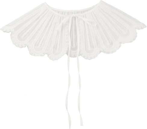 Elerevyo Detachable Fake Collar, Lace Embroidery Knit Little Shawl Mini Cape Choker False Peter Pan Collar for Blouse in Kuwait